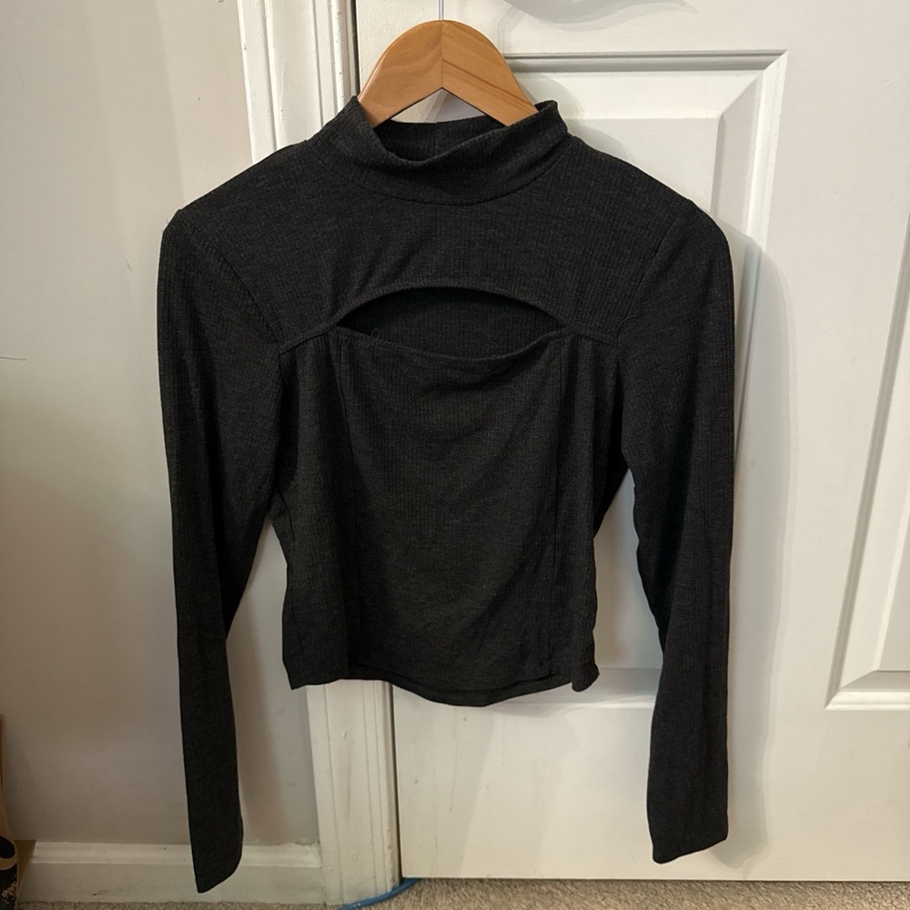 Fashion Nova Charcoal Cutout Blouse